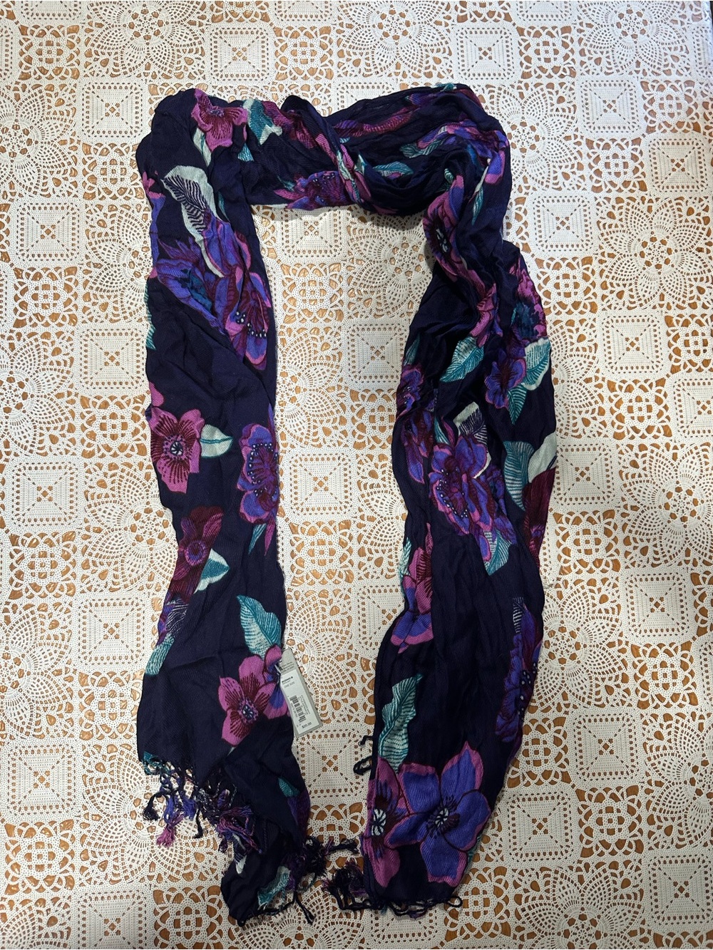 Apt. 9 NWT Navy Purple Teal Floral Scarf Fringe Tassel